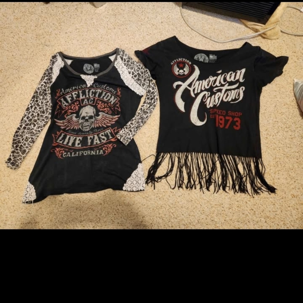 Affliction Black and Gray Long Sleeve Tees